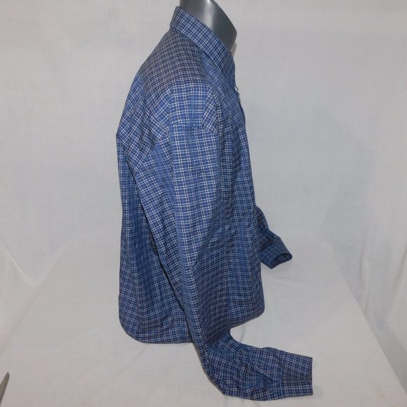 Eddie Bauer Mens TXL Tall XL Blue white Plaid long Sleeve Button Front Shirt - Picture 7 of 8
